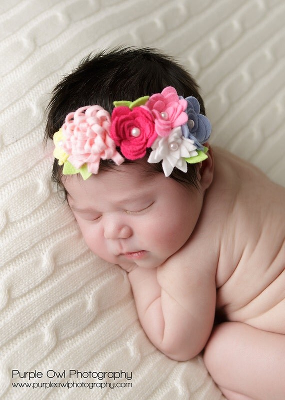 26 New baby headband felt flowers 707 Spring Felt Flower Garland Headband   Baby Headband With Flowers in   
