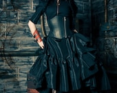 Steampunk Skirt - Pirate Gothic Renaissance - Asymmetrical Circle Hem - Black Ellis Style-custom to your size - KMKDesignsllc