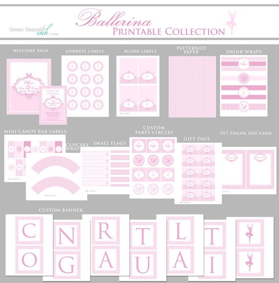 PINK DAMASK BALLERINA Printable Party Decor Package Il_570xn