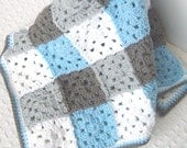 Granny Square Baby Blanket, Blue Gray Nursery Bedding, Blue Baby Boy Blanket, Granny Square Baby Afghan, Blue Gingham, Gray Blue Boy Nursery - puddintoes Granny Square Baby Blanket, Blue Gray Nursery Bedding, Blue Baby Boy Blanket, Granny Square Baby Afghan, Blue Gingham, Gray Blue Boy Nursery - puddintoes