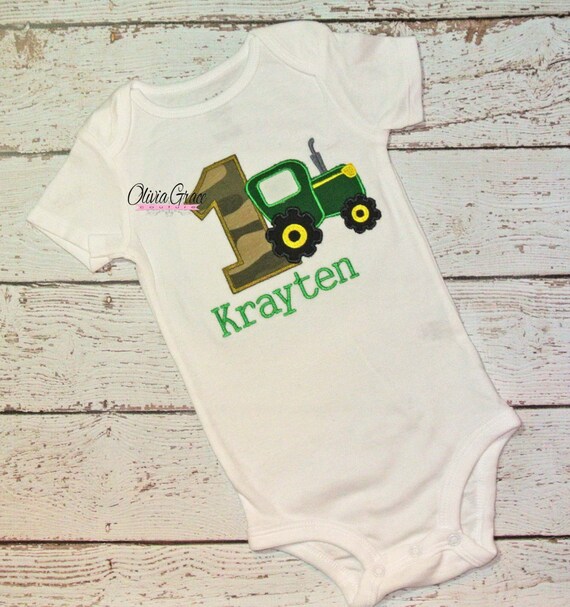 Tractor Birthday Embroidered Applique Bodysuit or Shirt, John Deere Il_570xn