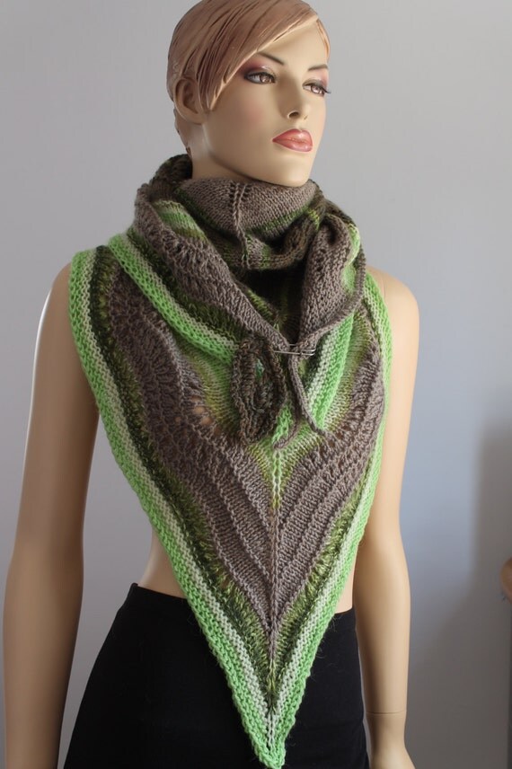 Hand Knitted Triangle Merino Wool Shawl - Neck Warmer