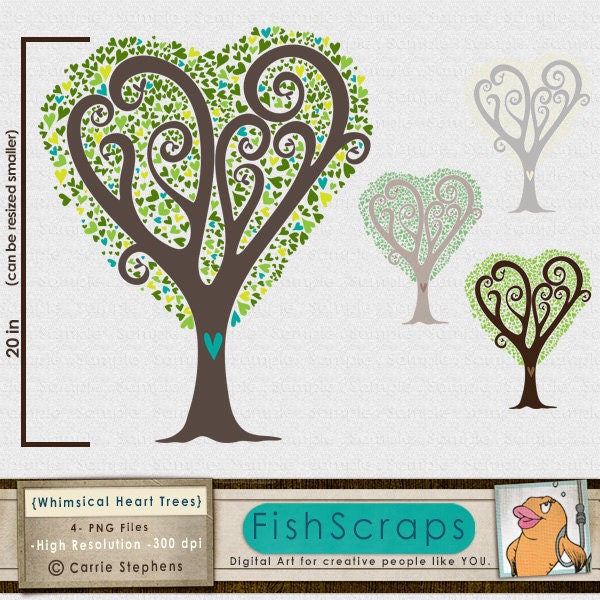 Heart Tree ClipArt - Digital - Love Tree Clip Art - Commercial Use - Printable - Cards, Invitations, Small Business - Download Il_570xn