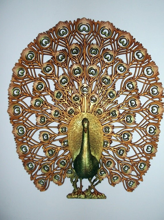 Vintage 1960's era Huge Peacock Plastic Molded by AuntSistersPicks