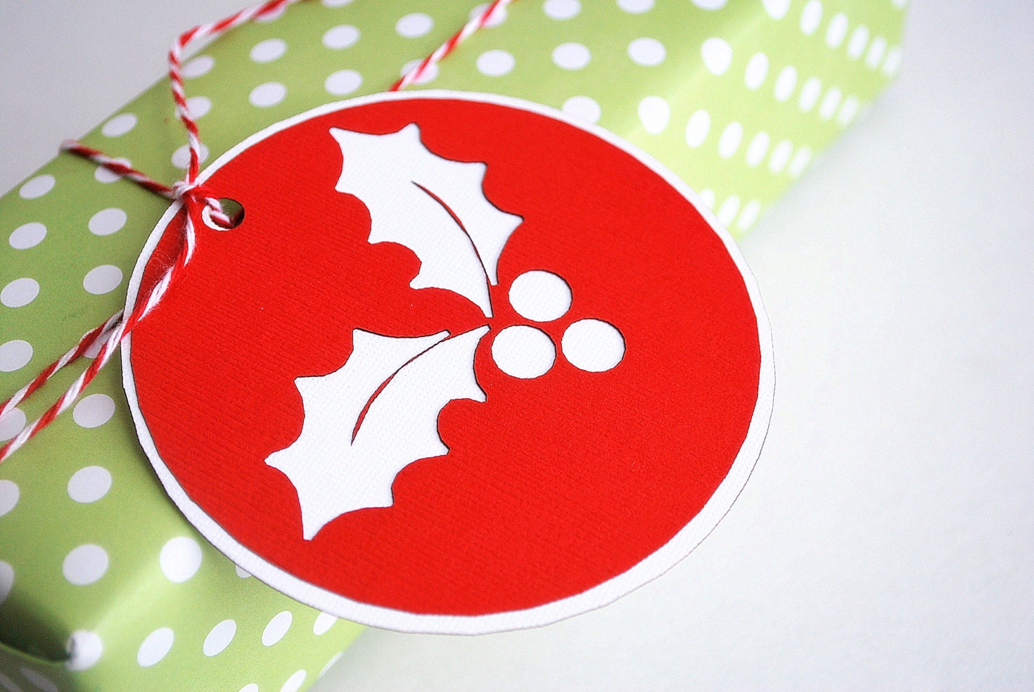 Christmas Holly Die Cut Christmas Tags or Package Labels Set of 6 Tags A628 Il_570xn