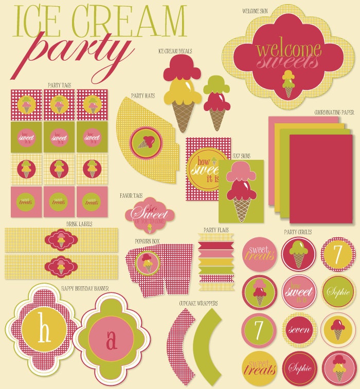 Ice Cream Party PRINTABLE DIY Full Birthday Collection by Love The Day Il_570xn