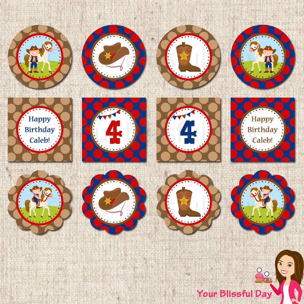 PRINTABLE Cowboy with Horse Party Circles (Character of your choice) Il_570xn