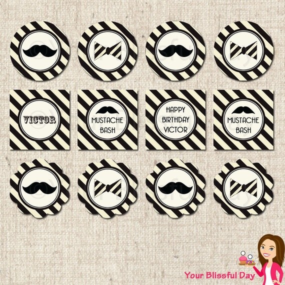 PRINTABLE Personalized Mustache Bash Party Circles Il_570xn