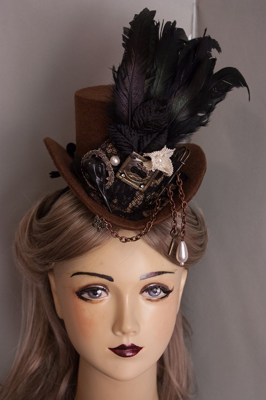 Cunene brown Steampunk Victorian Taxidermy top hat - cunene