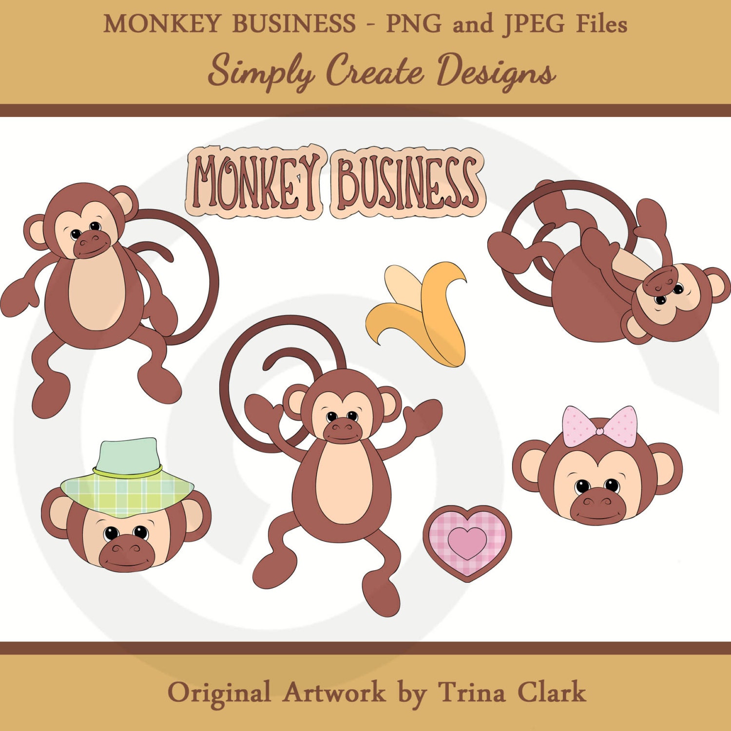 Monkey Business Clipart Little Monkeys Commercial and Personal Use Il_570xn