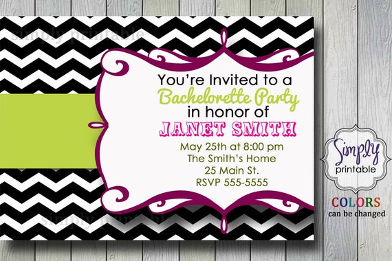 Chevron Bachelorette Party Invitation (Printable Digital) Il_570xn