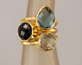 Statement Ring - Stacking Rings - Stackable Rings - Gemstone Ring-  Blue Topaz Ring - Gold Rings -  Vermeil Ring - delezhen