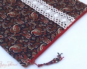 Navy, Red, and White Paisley iPad Cover with Pocket, Vintage Trim, Padded, Zipper Case - GypsyThread