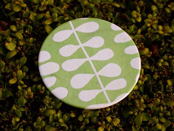Green and White Lokta Paper Coasters Set of 6 Il_570xn