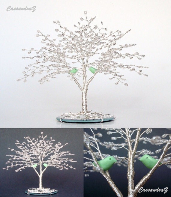 Small Love Birds Wire Tree Wedding Cake Topper 5.5 by CassandraZ