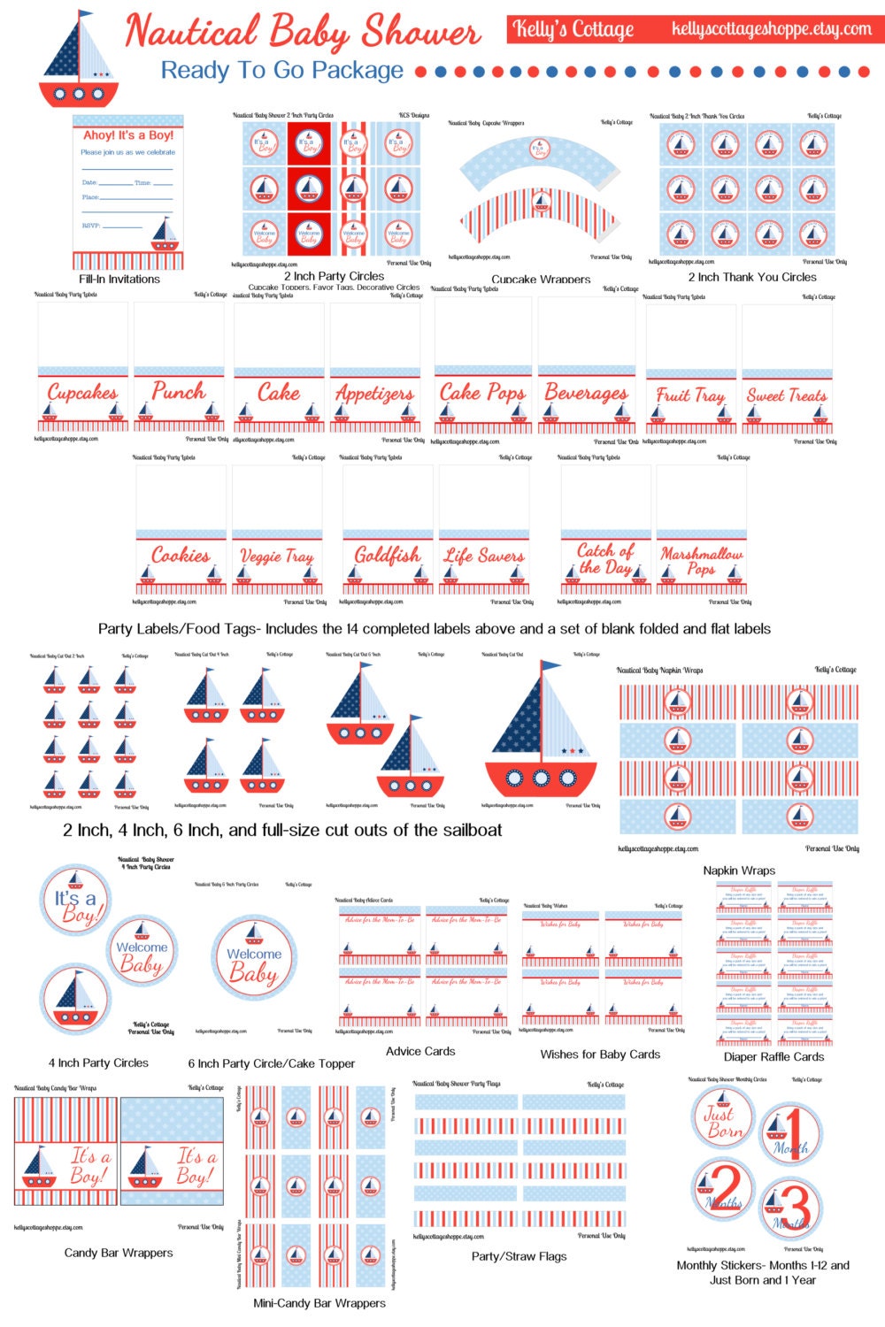 Instant Download Nautical Baby Shower Ready To Go Package...Printable DIY Package Il_570xn
