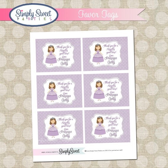 Purple Polka Dot Princess Birthday Party printable favor tags Il_570xn