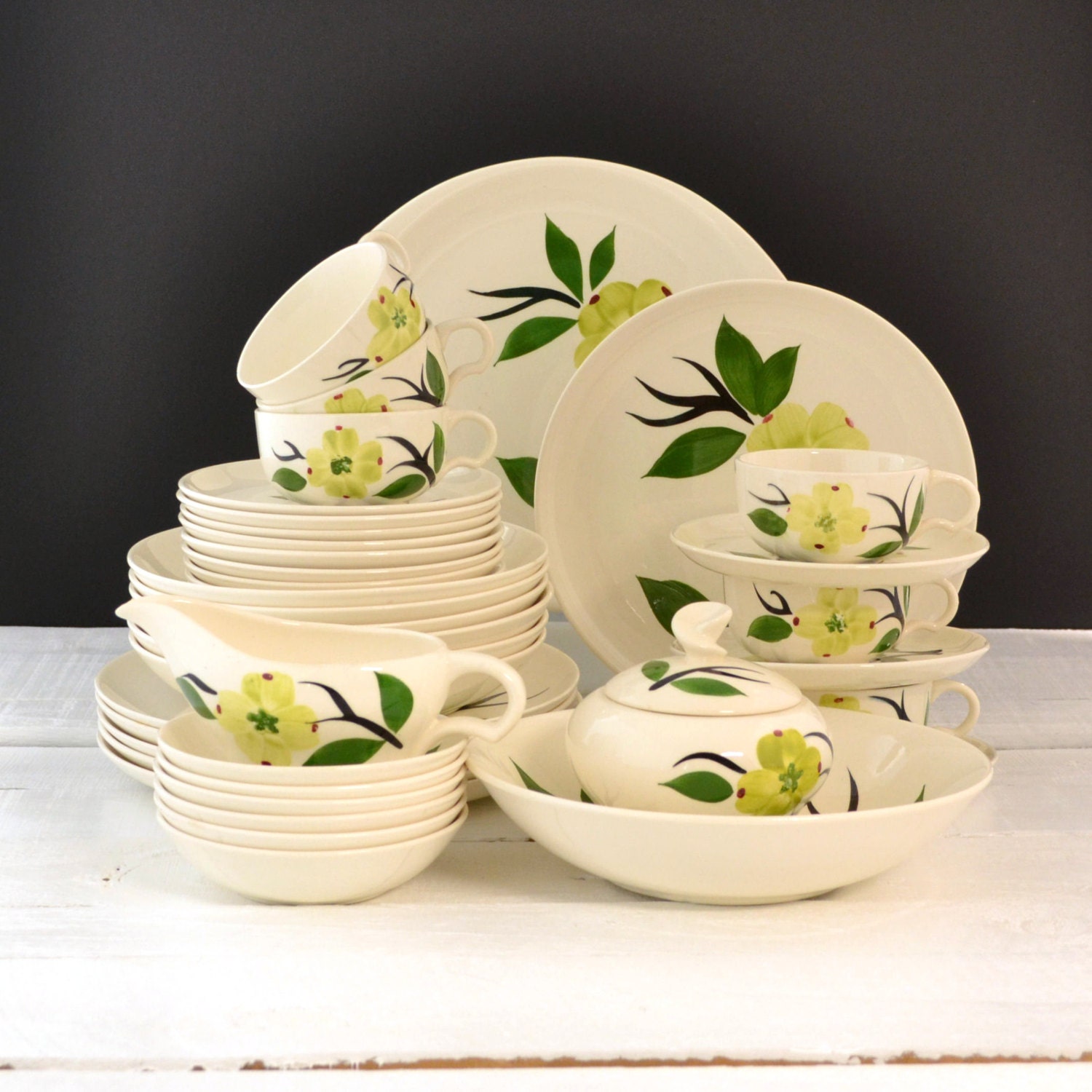 Vintage Dinnerware Set Dixie Dogwood Pattern Joni by KOLORIZE