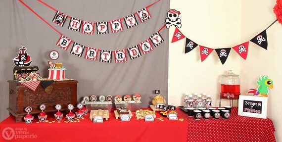 Red Pirate Birthday Party Package Personalized FULL Collection Set - PRINTABLE DIY - PS831CA1x Il_570xn