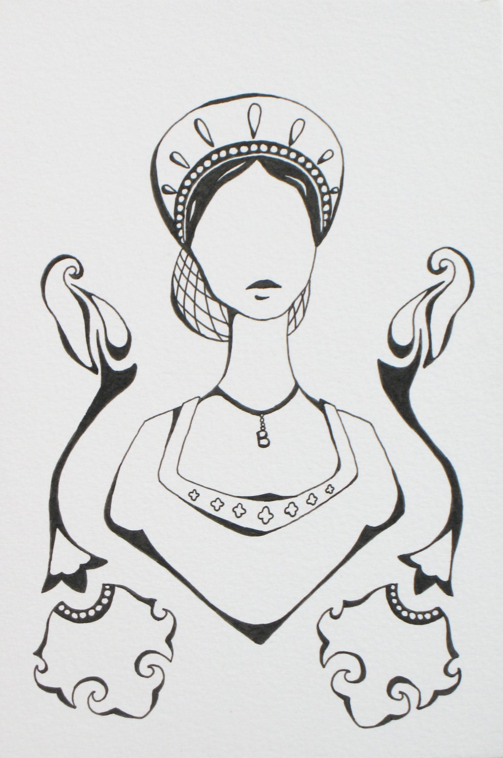 Portrait of Anne Boleyn original ink drawing by TheRovingHedgehog