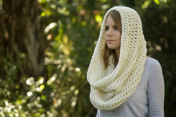 Off infinity Cowl, Crochet Cream oversized Neck Hooded scarf Oversized White pattern Cowl, Scarf, hooded Off infinity Cowl, Crochet Cream oversized Neck Hooded scarf Oversized White pattern Cowl, Scarf, hooded