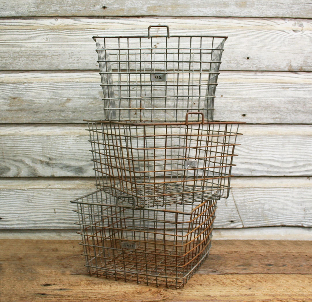 Vintage Industrial Wire Locker Basket Rustic by AuroraMills