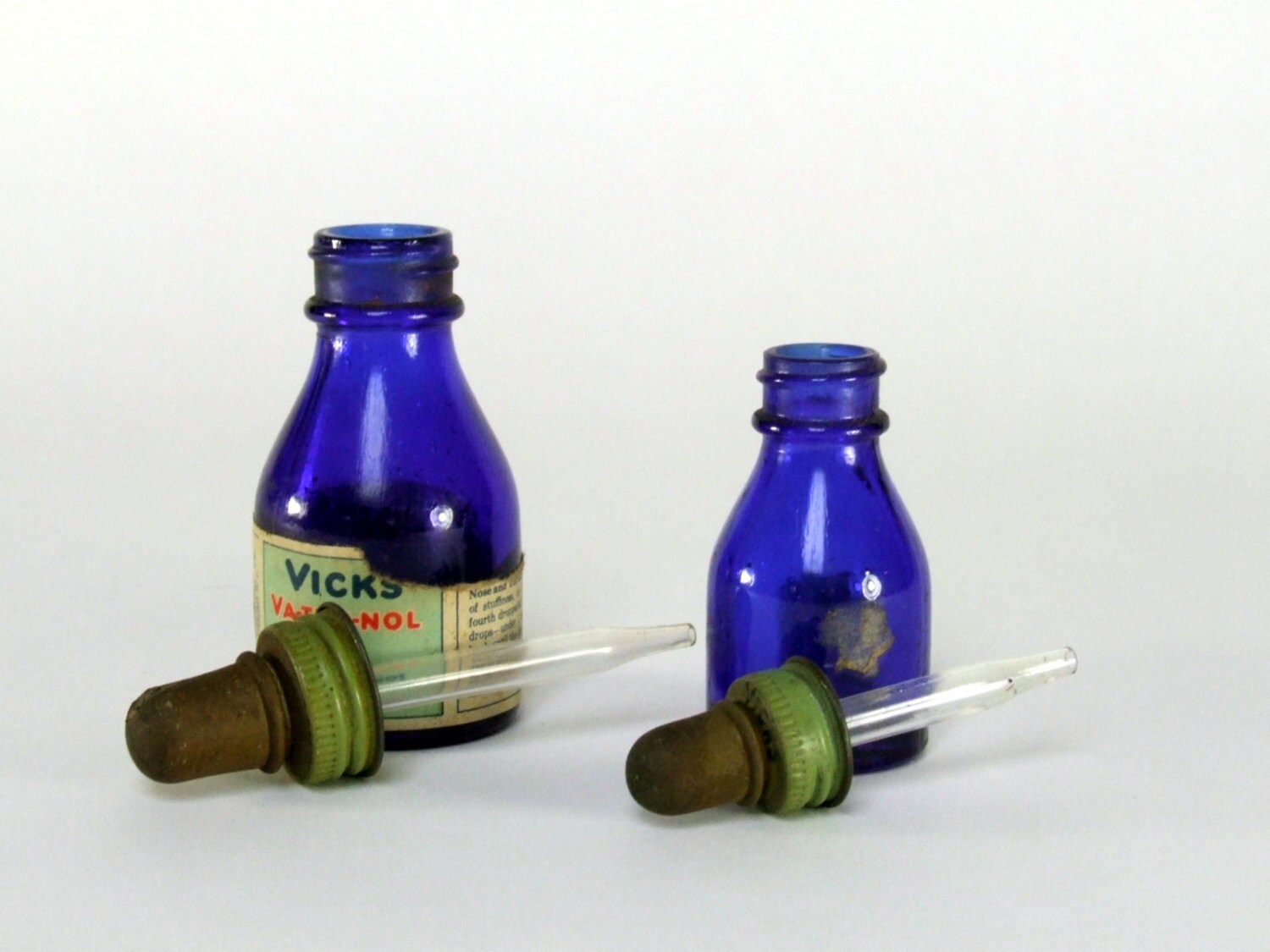 Items similar to Vintage Vicks Bottles & Droppers Cobalt Blue Glass on Etsy