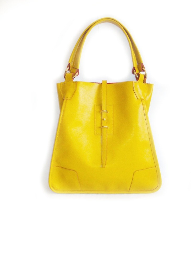 Yellow Leather Tote Bag, Shoulder Bag, Shopping Bag, Carryall Bag , Large Handbag, Everyday Bag, Leather Shopper - CitaDElle