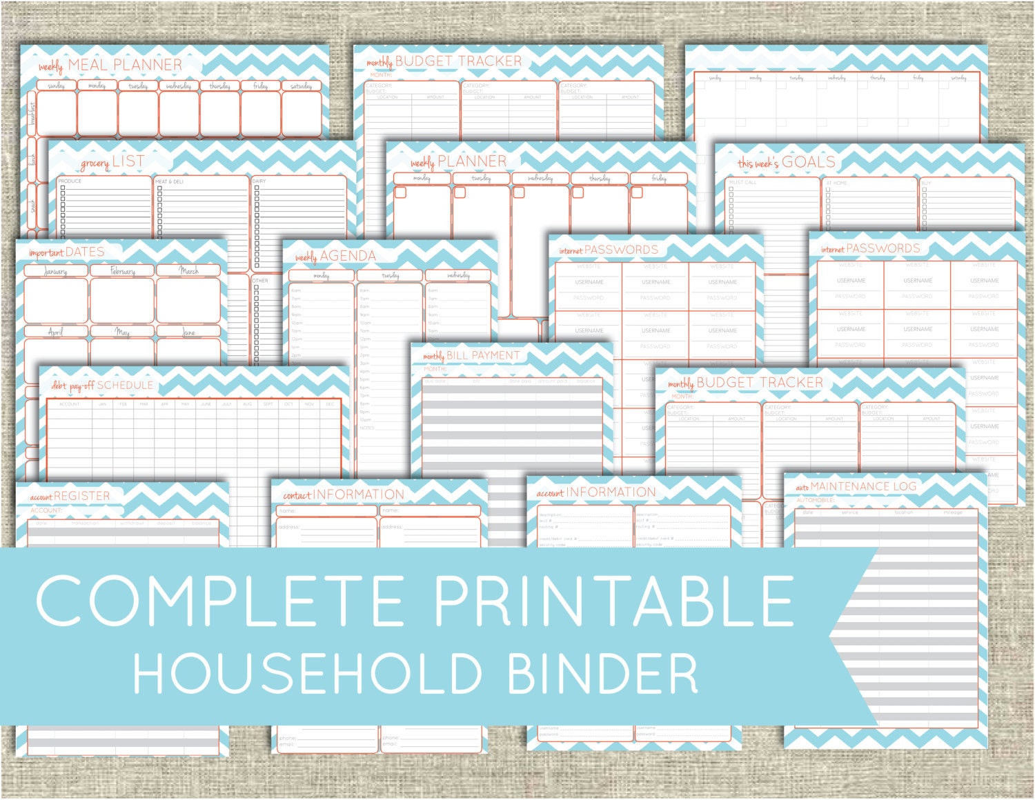 Complete Chevron Household / Family Binder Printable Set -PDF