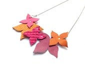 Statement leather necklace , butterfly necklace in pink and orange shades , named AMELIE - korinahj