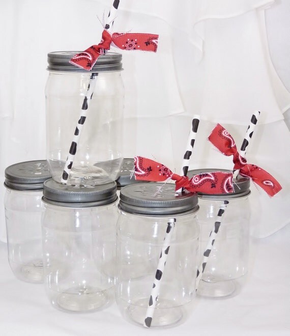 Plastic Mason Jar & FREE Chalkboard Labels 8 New with Rounded side and Top Look/ Feel as the original Jar/ Daisy LIDS FIT Perfectly Il_570xn
