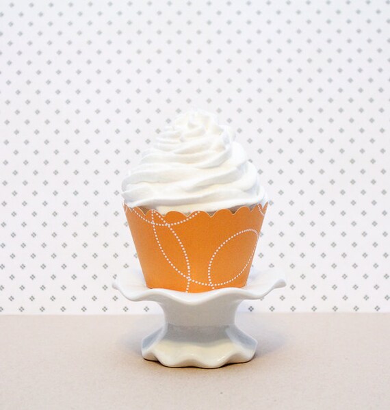 Cupcake Wrappers - Bright Orange Dots - (12 / Pack) Il_570xn