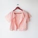 SALE 80's peachy peach collarless short sleeves graphic eyelet crop blouse jacket (S) - adorable color - pretty love