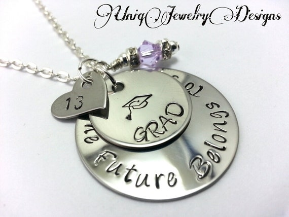 Handstamped Graduation jewelry High school by UniqJewelryDesigns