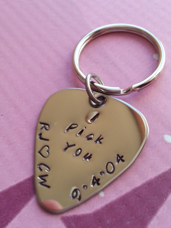 Sale Custom Guitar Pick KeyChain Personalized Stainless Steel Hand