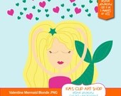 Valentines Day Blonde Mermaid Clip Art Personal Use Small Commercial Use for Invitations, Scrapbooking, Card making, PNG and JPEG Il_170x135