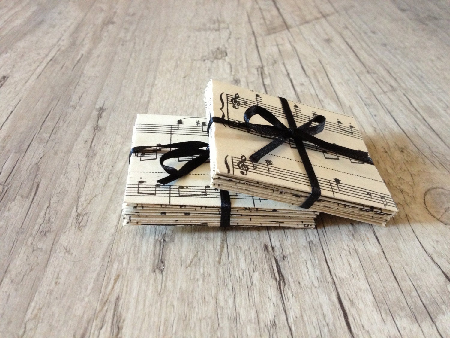 Music paper envelopes - set of 10 crafted small mini envelopes - vintage music paper - black white grey rustic - europeanstreetteam - InghettaDesign