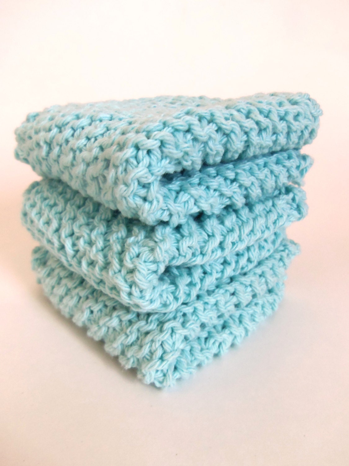 Hand Knit Cotton Dish Cloths Aqua by FarmGirlDesign on Etsy