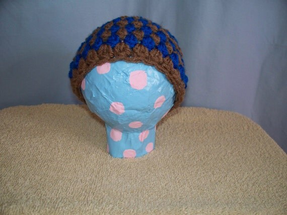 Blue and Brown 0-3 Month Hat (Infant, baby, blue, brown, stripes, diamond) Il_570xn