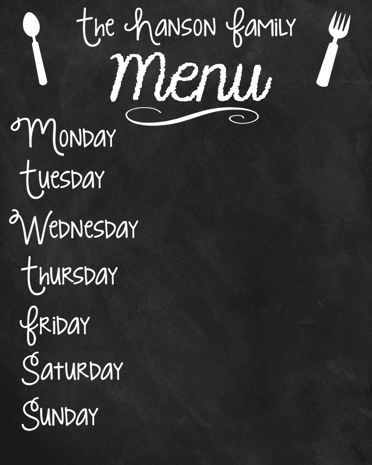 Custom Printable Family Menu Board Poster