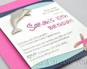 Dolphin and Starfish Invitation for Girls Under the Sea or Beach Pool Party