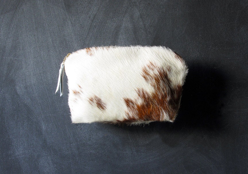 12-inch Zipper Pouch: brown and white hair on hide