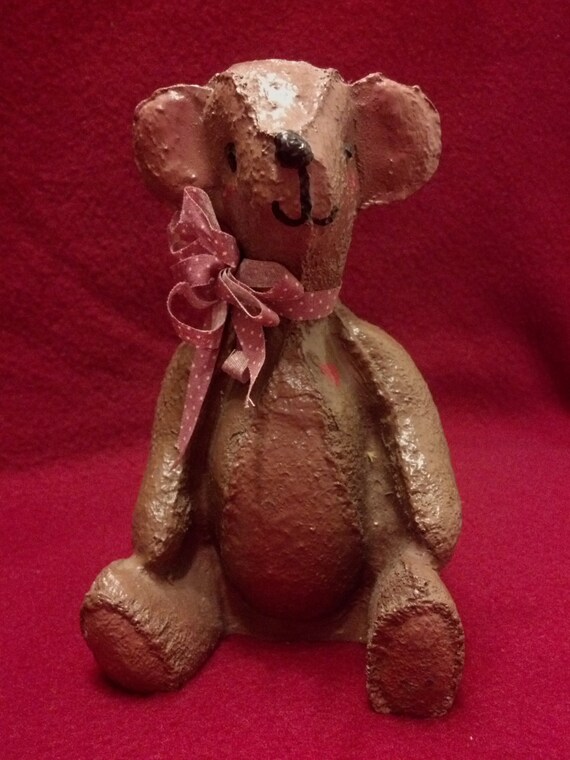Vintage Pottery Teddy Bear Figurine Pottery Bear Ike by RCEastman