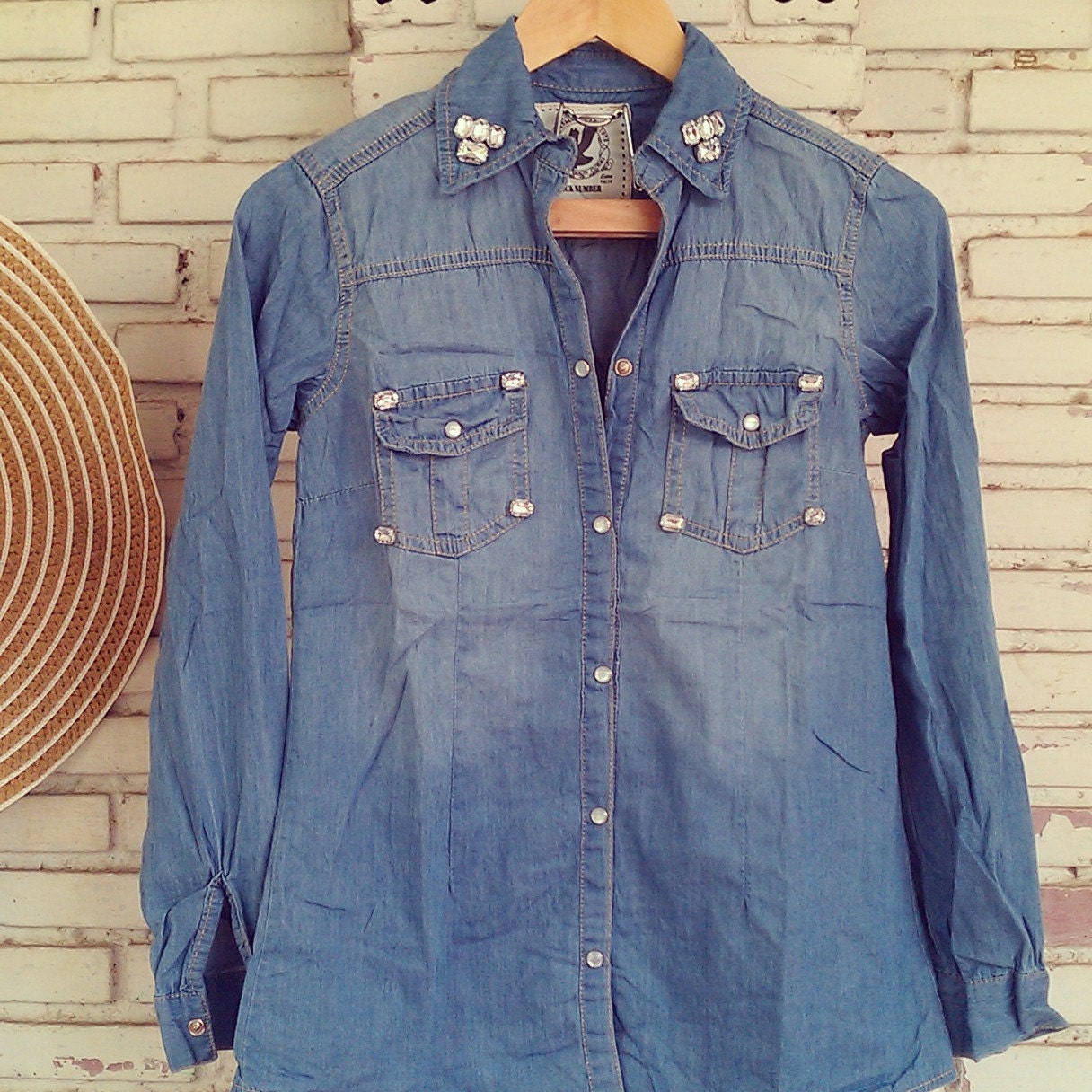 denim shirt with rhinestones