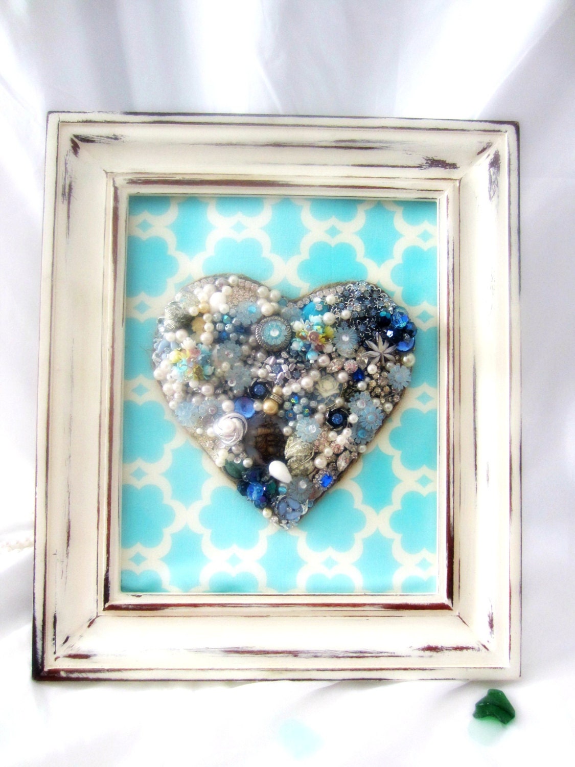 Vintage Jewelry Mosaic Wall Decor Blue Heart - northandsouthshabby