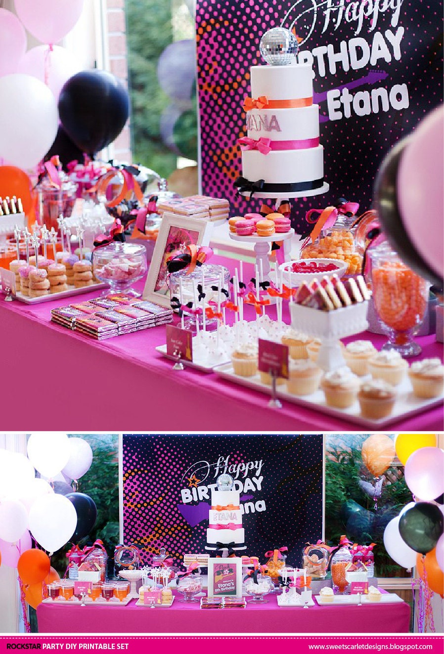 ROCK Star Birthday Party Printable Set - Cupcake Toppers, Bottle Labels, Buffet Tents, Party Signs & More Il_570xn