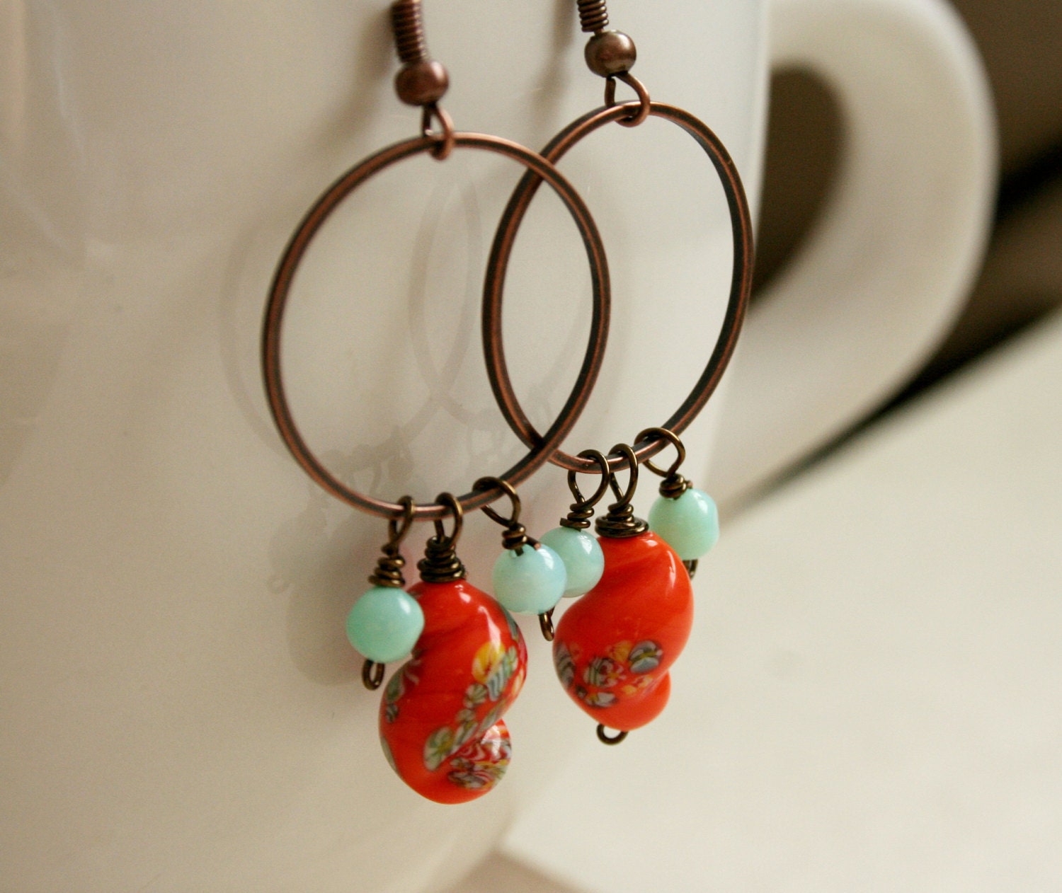 Bright Orange Twist Earrings--Akita II