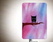 Cute Owl Nightlight on Variegated Deep Pinks White Blues Fused Glass Night Light - Gift for Owl Lover - Kids Bird Nightlight