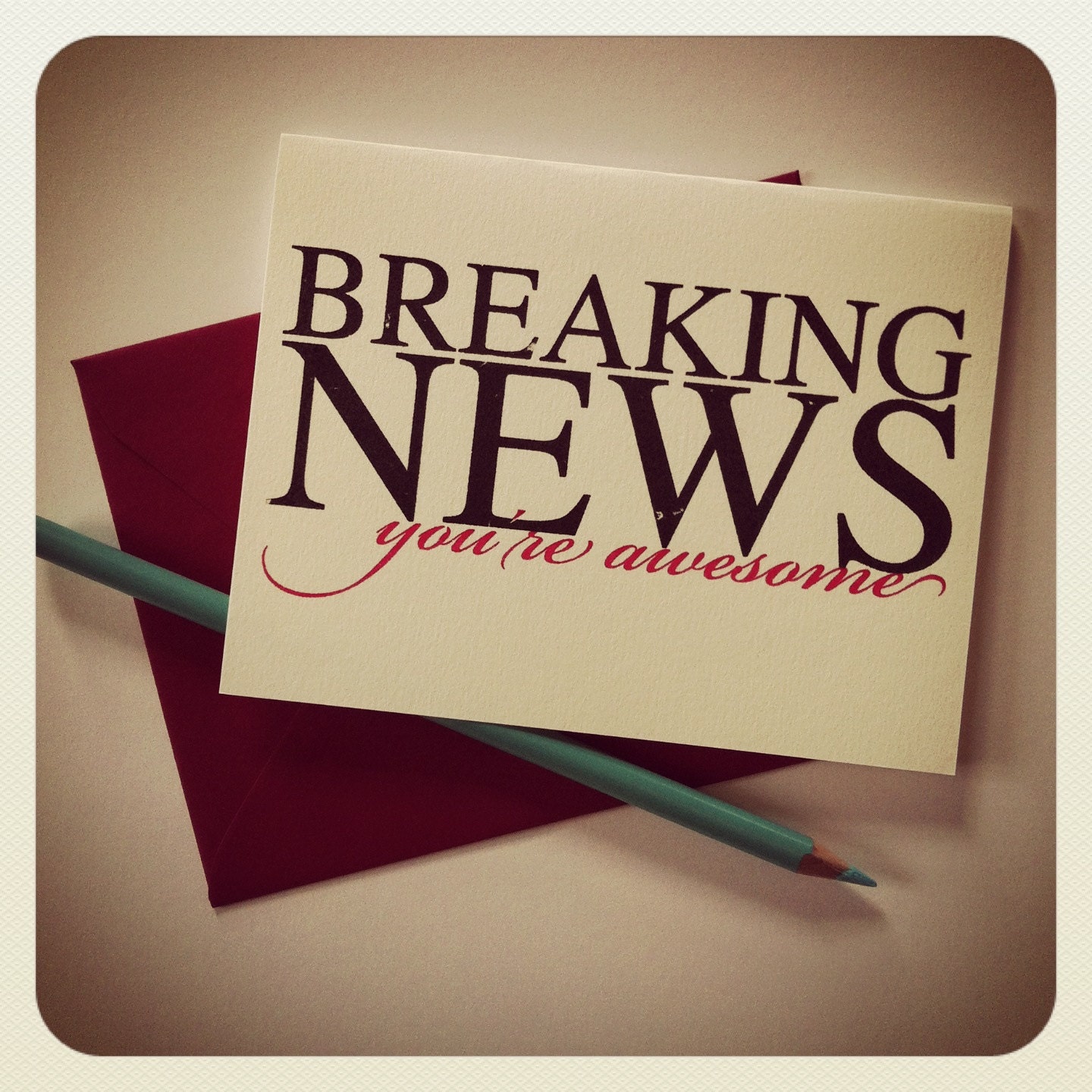 Breaking News : single Gocco screenprinted card