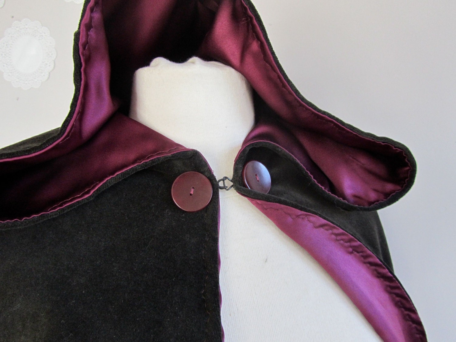 Victorian Velvet Hooded Capelet Longer length